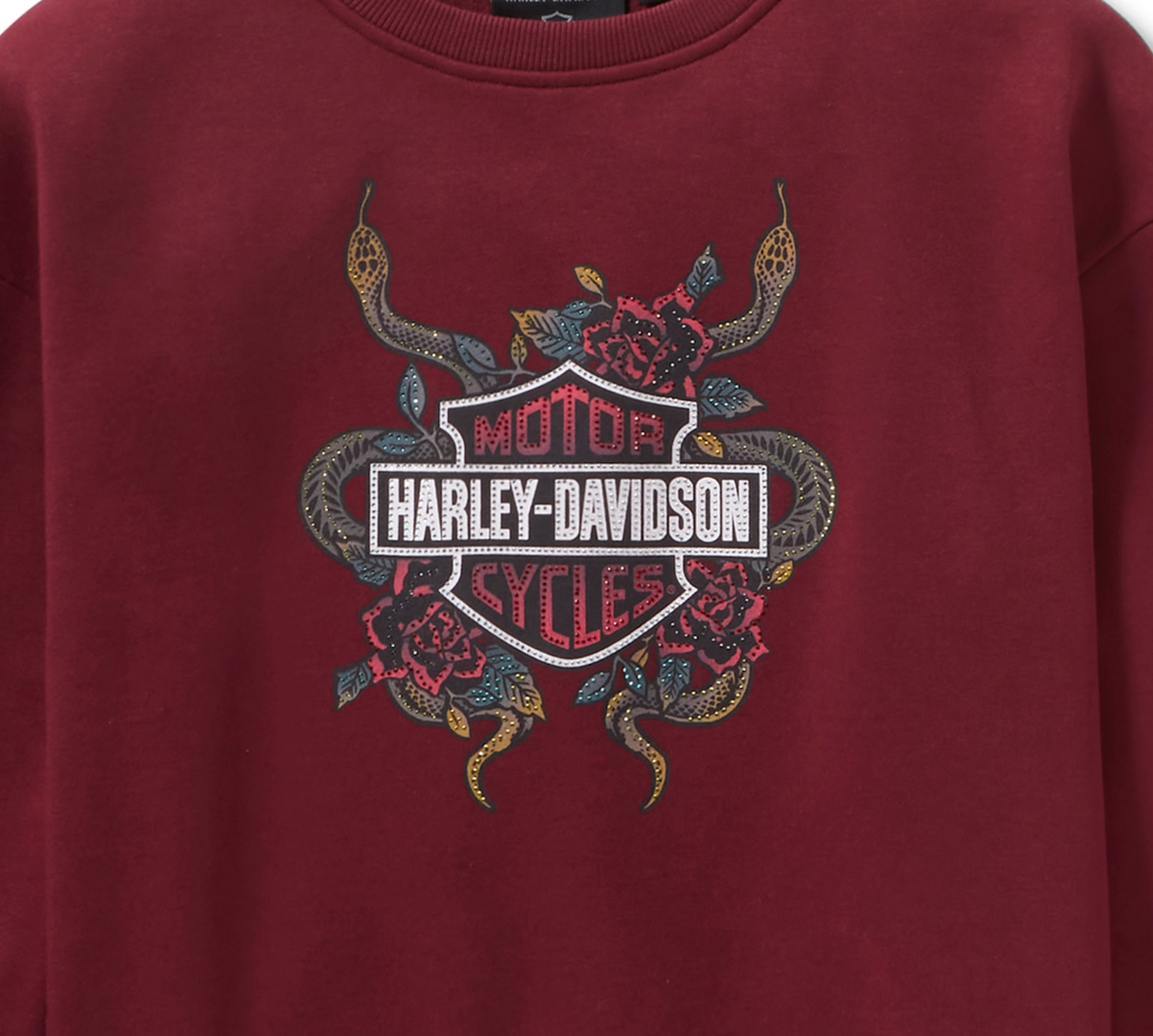 Women's Serpent Rose Bling Fleece - Maroon Banner