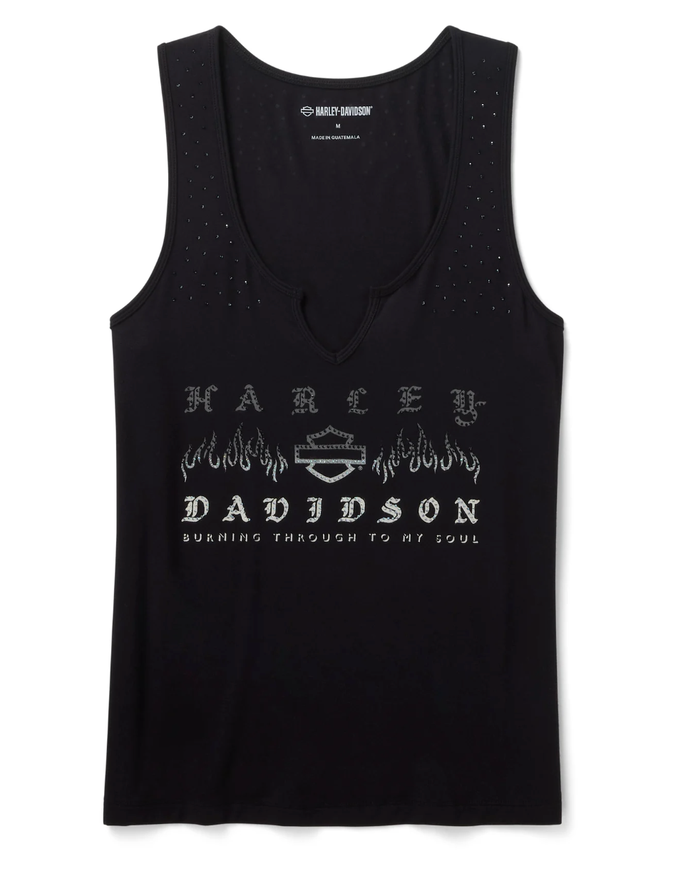 Women's Bling H-D® Slow Burn Notch Neck Tank - Harley Black