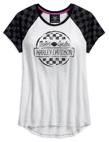 Harley-Davidson® Women's Checkered Raglan Short Sleeve Tee