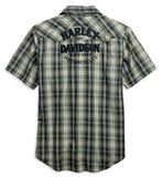 Harley-Davidson® Men's Snap-Front Plaid Short Sleeve Shirt, Custom Slim Fit.