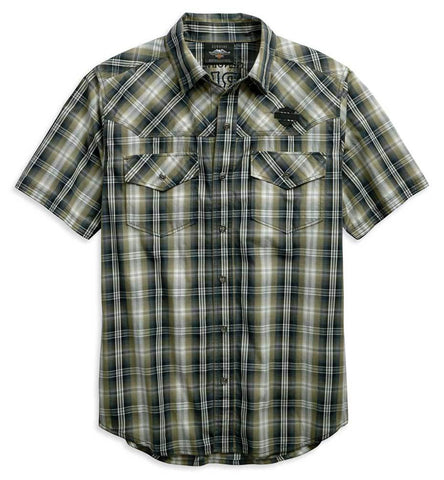 Harley-Davidson® Men's Snap-Front Plaid Short Sleeve Shirt, Custom Slim Fit.