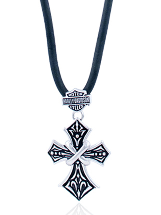 Harley-Davidson® Mens .925 Silver Tribal Cross With B&S Rubber