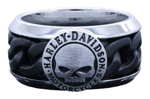 Harley-Davidson® Men's Black Steel Chain Willie G Skull H-D Ring - HSR0030