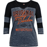 Harley-Davidson Original Ladies 3/4 Sleeve Top Black/Grey with Back Print