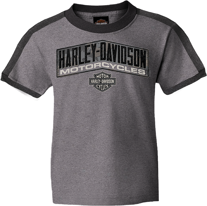 Harley-Davidson Rust Badge Youth Ringer T-Shirt Grey With Store Back Print
